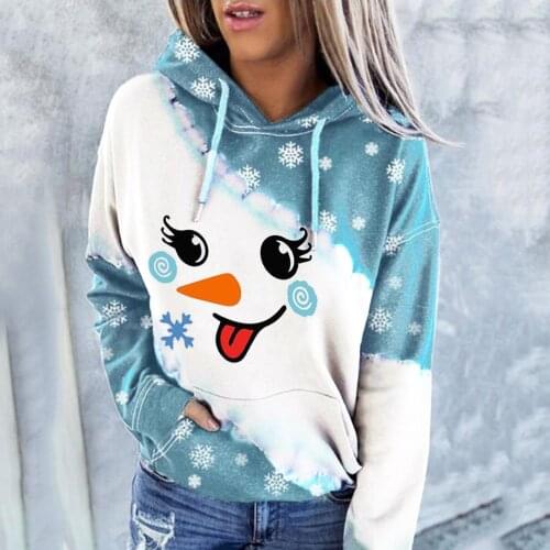 40#Ladies Hoodies Christmas Snowman Printed Color Block Hooded Long Sleeve Pullover Casual Sweatshirts Autumn Winter Warm Tops