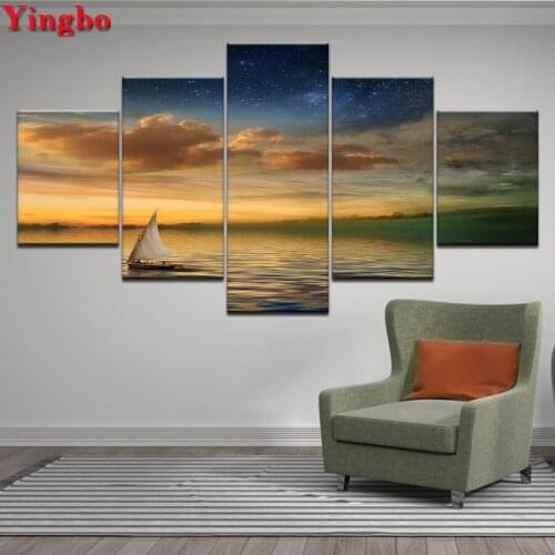 5pcs/set 5D Diy Diamond Painting Sunset Blue Sea Beach Diamond Pictures Cross Stitch 3D Rhinestone Embroidery Wall Sticker Decor