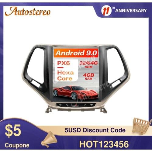 Tesla style PX6 DSP Android 9.0 Vertical Screen Car GPS Navigation For JEEP Cherokee 2014-2019 Radio Multimedia Player Head Unit