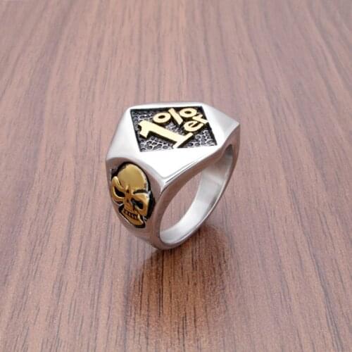 Free Shipping Punk Personal Design Ghost Skull 1% ER Biker Ring 316L Stainless Steel Top Quality Golden Plated Skull Bone Ring