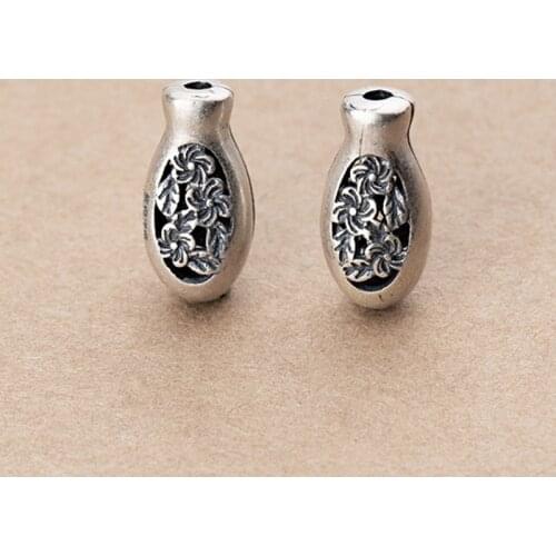 925 Sterling Silver Matte Color Vase Cameo Flower Spacer Beads 16x8mm Decoration Handmade Silver Charm Beads DIY Women Jewelry