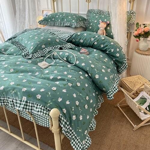 Home Textiles Pastoral Flowers Bedding Set AB Side Duvet Cover Bedspreads For Girls Boys Home Bed Cover Sheets Sets on the bed