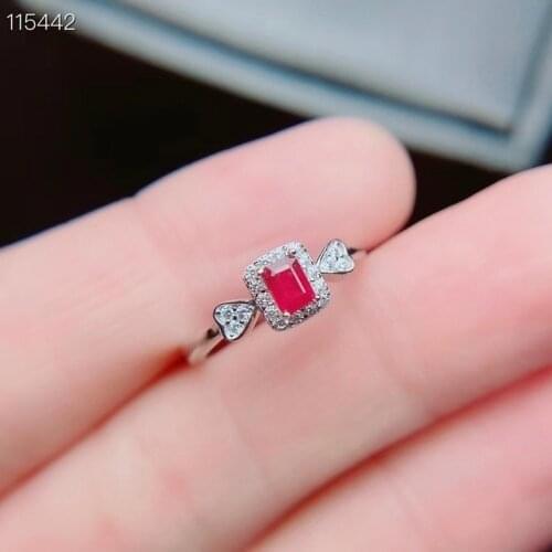 Elegant Silver Ruby for Girl 3 Mm * 4 Mm Natural Myanmar Ruby Ring 925 Sterling Silver Ruby Ring Romantic Gift for Girlfriend