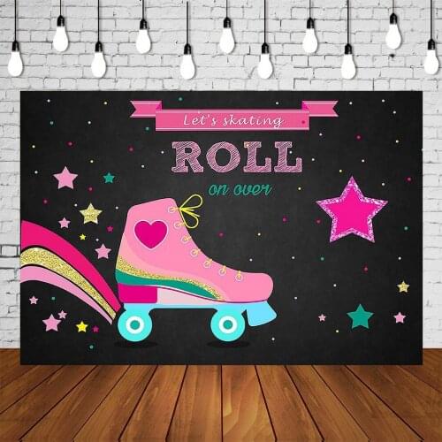 Skating Party Backdrop Roll On Over Portrait Background 80s 90s Girl Birthday Show Poster Decoration Scene Setter Wall Banner