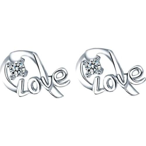 Hot Sale Sterling Silver LOVE Letter With Zircon Earrings Female Models Suitable for Valentines Day Gift
