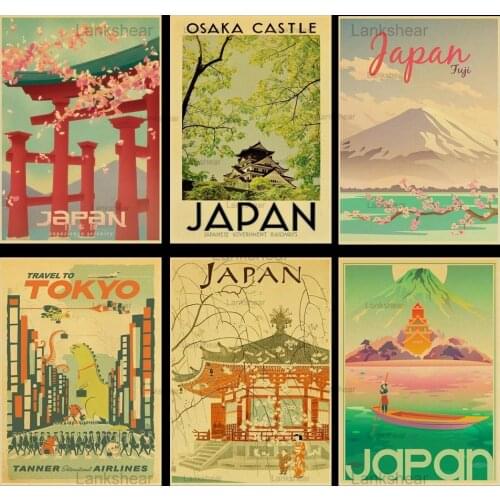 Visit Japan Tokyo Travel Canvas Painting Vintage Wall Art Kraft HD Posters and Prints Coated Pictures Anime Home Decoration Gift