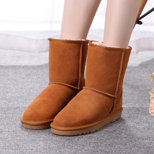 Classic Genuine Cowhide leather snow boots australian Women Boots Warm winter boots shoes for women large size 35-44