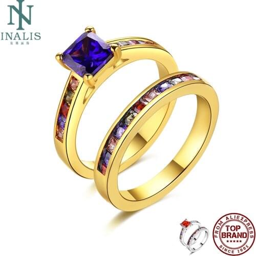 INALIS Fashion Double Rings For Women Romantic Gometry Circle Shape Ring Inlay Colorful Cubic Zirconia Choose Jewelry Gifts