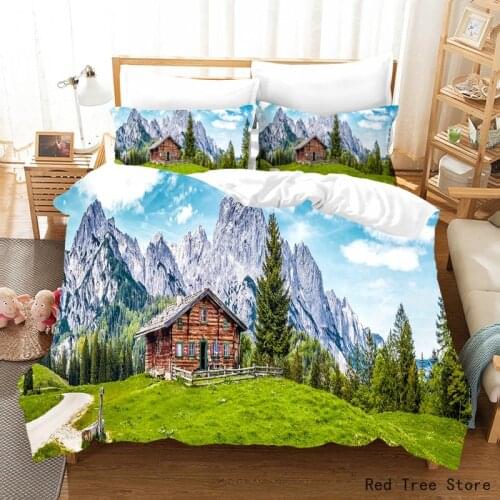 Natural Scenery Bedding Set high mountain 3D Printed Down Quilt Cover Bedlinen Cover & Pillowcase Single Double Queen King Size