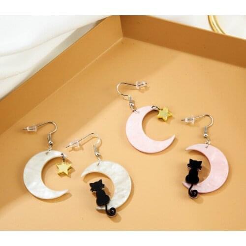 Korean fashion new moon earrings exaggeration creative little twin star acrylic cat pendant earrings aretes colgantes