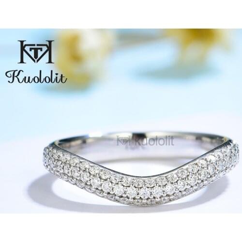 Kuololit 585 14K 10K White Gold Moissanite Rings for Women 3 Lines Solitaire Wedding V Band for Engagement Party Luxury Jewelry