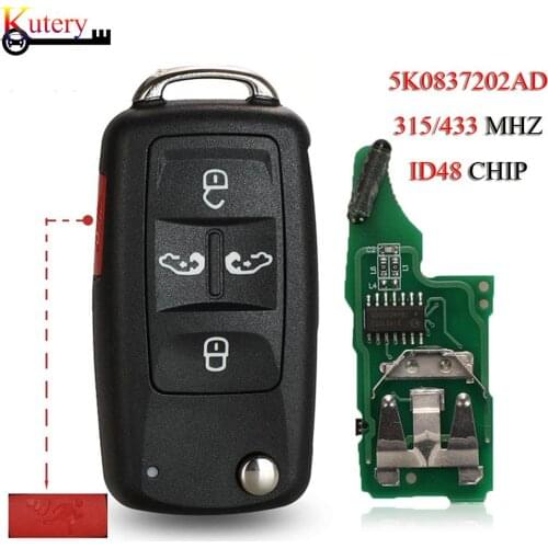 Kutery Folding Remote Car Key For Volkswagen VW Sharan Multivan Caravelle 5 Buttons 434MHZ ID48 Chip 5K0837202AD 7N0837202K
