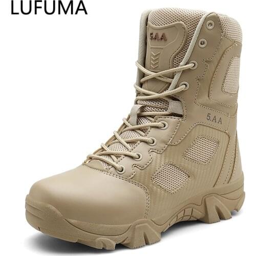 LUFUMA Size 39-47 Desert Tactical Mens Boots Wear-resisting Army Boots Men Waterproof Outdoor Hiking Men Combat Ankle Boots
