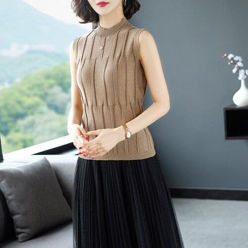 Sleeveless Tank Tops Female Slim Korean All-match Top Women Solid Color Round Neck Bright Silk Casual Fashion Tanks Wear H9283