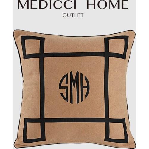 Medicci Home Middle Eastern Style Cushion Cover Modern Geometric Embroidery Luxury And Nobility Throw Pillow Cases Camel Color