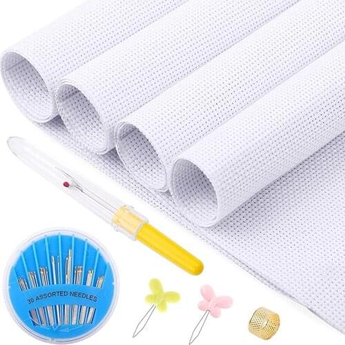 MIUSUE 4 Pcs Cloth Cross Stitch Fabric 14 Count Embroidery Cross Stitch DIY Needlework With Sewing Tool Embroidery Craft