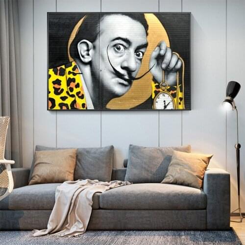 MUTU Salvador Dali Graffiti Street Art Canvas Painting Posters and Prints Quadros Wall Art Pictures for Living Room Decoration