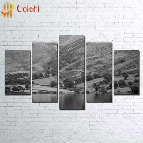 5pcs Diamond Painting Black and white mountain natural scenery Diamond Mosaic Full Drill Square round Diamond Embroidery decor