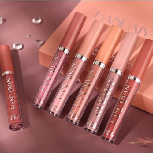 6 Lip Gloss Set, Lip Makeup, Cosmetic Set, Matte Pearlescent Lipstick, Waterproof, Natural Lipstick Set Beauty Brown Lip Gloss