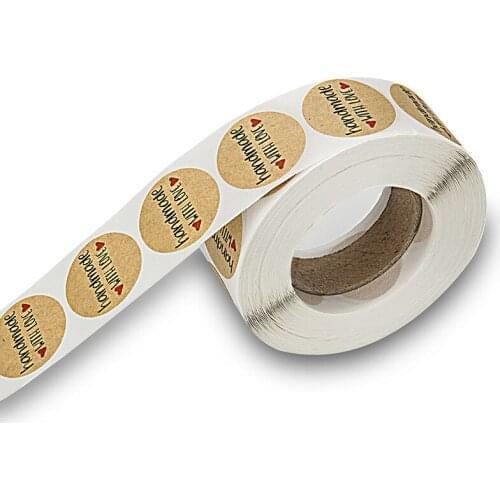 50-500pcs/lot Handmade With Love Kraft Paper Sticker Adhesive Labels Baking wedding decoration party decoration Stickers 25m