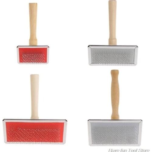 Pet Grooming Comb Shedding Hair Remove Brush Wood Handle Slicker Dog Supply F17 21 Dropshipping