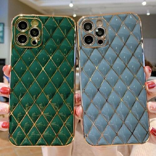 Luxury Plating Diamond Pattern Phone Case For iPhone 12 11 Pro X XR XS Max Mini 7 8 Plus SE2 Candy Color Soft Silicone TPU Cover
