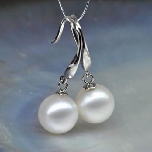 Free shipping HOT PERFECT ROUND GENUINE 8-9MM WHITE PEARL DANGLE EARRING 925silver