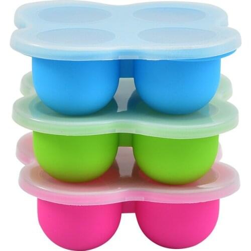 4-hole Silicone Ice Tray with Lid Baby Food Supplement Box Sealed Portable Crisper Creative Ice Box Diy Kitchen Tools Wholesale