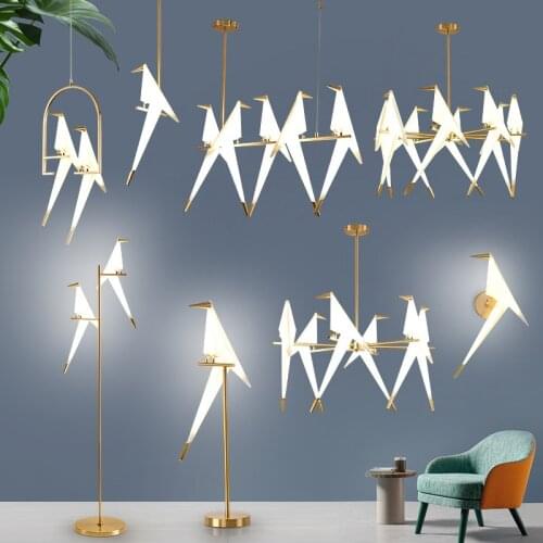 Nordic Gold Bird Cage Chandelier Living room Bedroom origami bird light Kitchen Hanging lamp Dining room Paper Lamp Fixtures