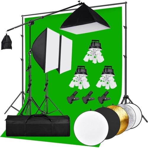 3375W Continuous Lighting Softbox Background Kit 5 Socket Lamp Holder 2x3M Background Frame 4pcs Backdrop Tripod Stand Reflector