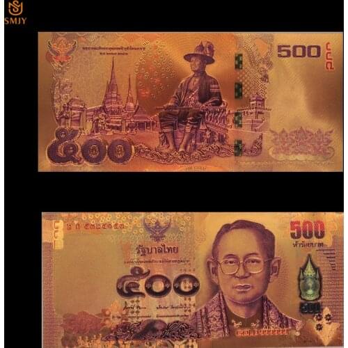 Thailand Colorful Currency 500 Baht Gold Banknote in 24k Gold Plated Paper Money Banknote Collection And Home Decorations