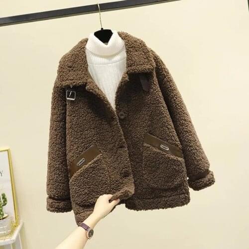 Lamb Plush Fur Jacket Women New Autumn Winter Jackets Female Short Outerwear Plus Size Loose Granular Velvet Parka Lady Overcoat