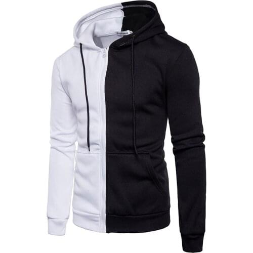 M-XXXL Fashion half white half black Hoodies patchwork hooded hoodie Autumn Sweatshirts Men Hip Hop Tracksuits Mans Clothing
