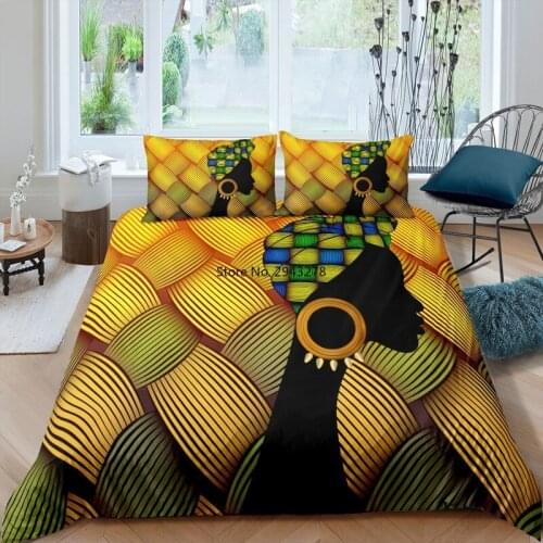 Portrait Afro Woman Wedding Headscarf Printed Bedding Set Strip Comforter Duvet Covers 150x200 Quilts Pillowcase King Queen Size