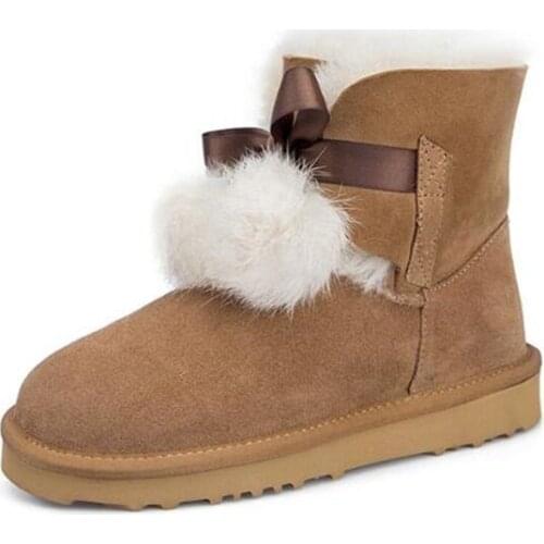 Fluffy Ball Flat Snow Boots Flush thickening Lace Up Round Toe Winter Shoes Women Warm Comfortable Street Casual Booties Suede