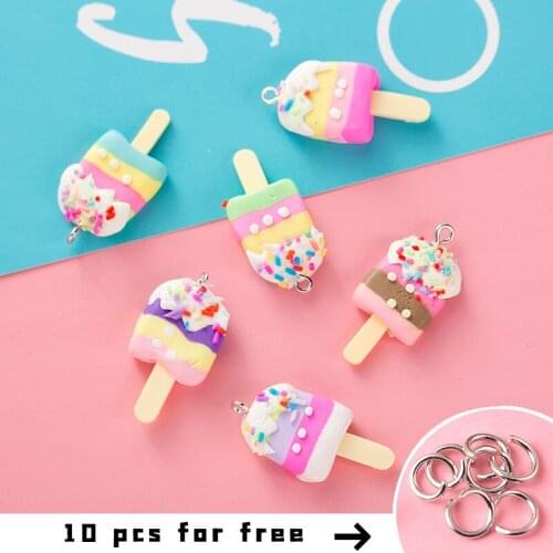 10Pcs Cute Simulation Ice Cream Accessories Charms for Jewelry Making DIY Keychain Keyring Pendant Handmade Accessory with Hook