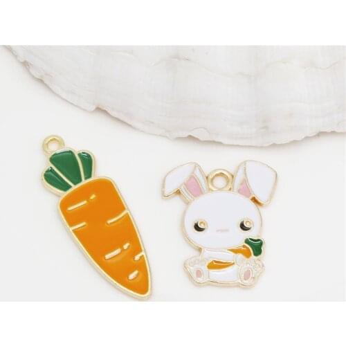 10pcs Fashion Enamel Rabbit Bunny Carrot Charms, Metal Vegetable Fruit Carota Pendants Dangle For Earrings Jewelry Making DIY