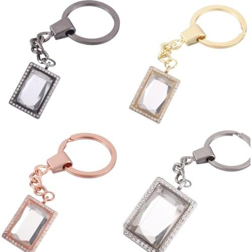 10pcs/lot Mixed color rectangle Alloy crystal twist Memory Living Magnet Glass Key Ring Keychains Locket fit for Floating charms
