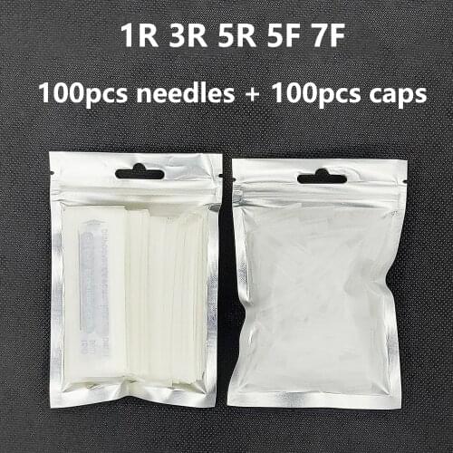 100PCS 1R 3R 5R 5F 7F PMU Needles + Needle Tips Disposable Sterilized Professional Tattoo needles for Permanent Makeup Eyebrow