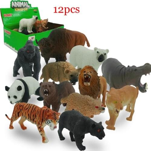 12PCS Safari Animal Figurines Set Wild Lion Simulation Animals Tiger Elephants Action Figure Farm Animals Model Educational Toys