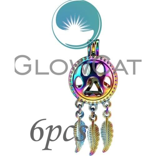 6X CC706 Colorful Dream Catcher Cute Dog Footprint Beads Cage Jewelry Making Essential Oil Diffuser Pearl Cage Locket Pendant