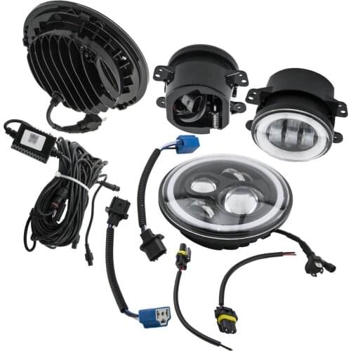 7inch LED RGB Halo Headlight + 4" LED RGB Fog Light For Jeep Wrangler JK 07-18