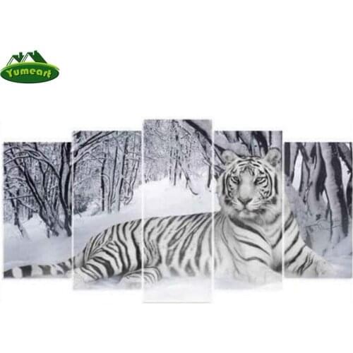 YUMEART 5D DIY Diamond Painting Snow Tree And White Tiger Animals Embroidery Square Diamond Cross Stitch Rhinestone Mosaic Decor