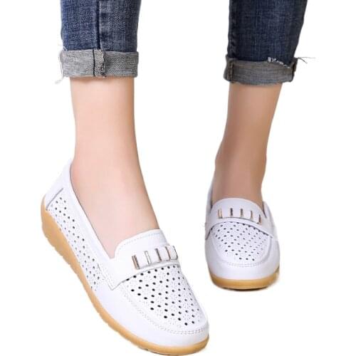 Cowhide Hollow Bean Shoes, Beef Tendon Bottom Wedges, Mother Shoes, Flat Bottom, One Pedal Hole Shoes, Plus Size Womens Shoes