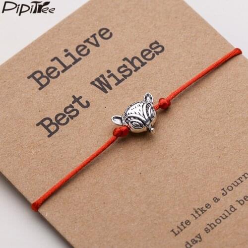 Pipitree Retro Animal Fox Charm Bracelet Best Wishes Inspirational Gift Handmade Red String Frienship Bracelets Women Jewelry