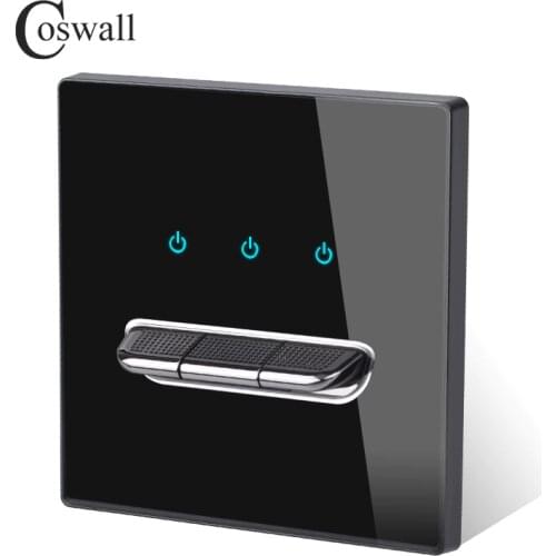 COSWALL 1/2/3/4 Gang 2 Way Toggle On / Off Passage Wall Light Switch Switched Stair Switch With Blue Backlight Glass Panel