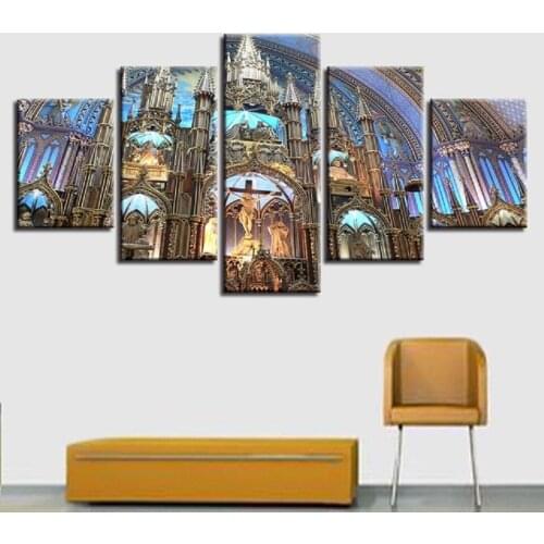 Decoration Living Room Modern Prints 5 Pieces Montreal Notre Dame Basilica Landscape Pictures Modular Paintings Canvas Wall Art