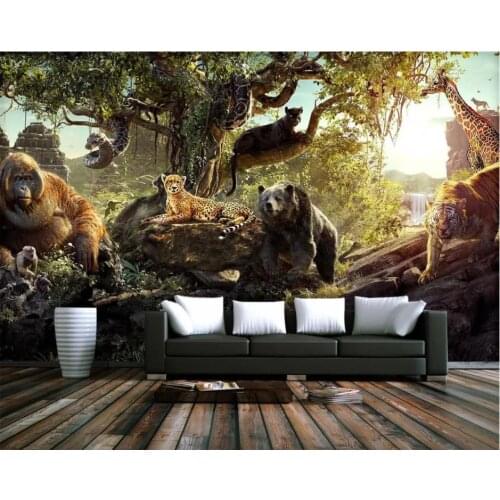 Custom photo wallpapers 3d murals wallpaper for walls Beautiful forest 3D animal world fresh childrens room background wall