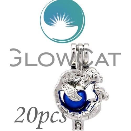 GLOWCAT 20x KK666 Elegant Mermaid Beads Cage Essential Oil Diffuser Aroma Pearl Cage Locket Pendant Jewelry Making