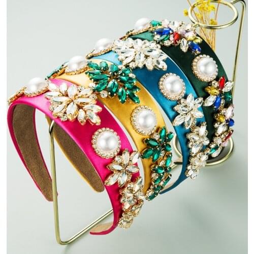 Hot Sale New Luxury Baroque Rhinestone Headband Crystal Flower Pearl Bling Hairband Women Elegant Hair Accessories